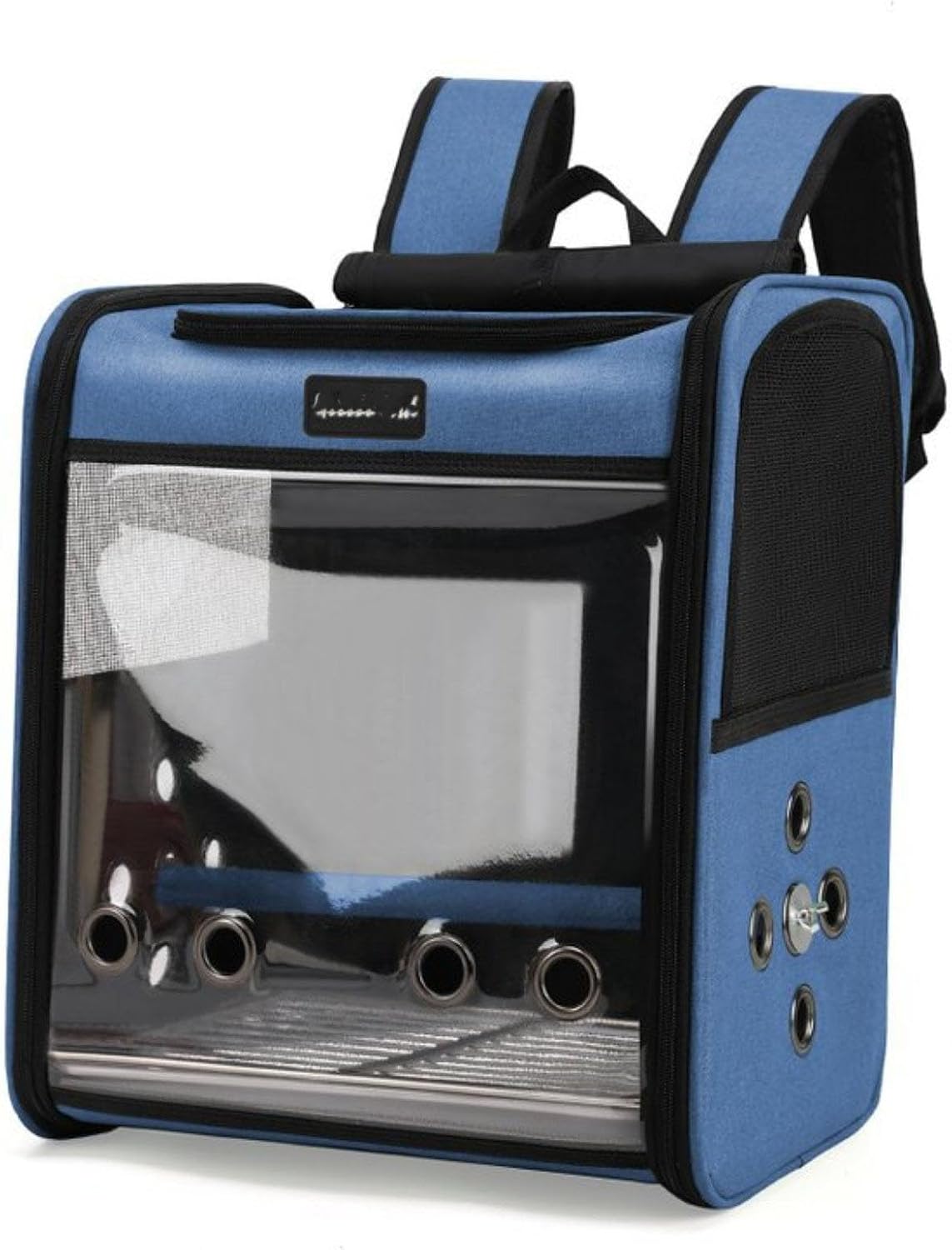 Portable Travel Pet Backpack Carrier with Standing Perch and Indestructible Stainless Steel Mesh for Small Pets and Birds,Blue,40 * 35 * 27cm