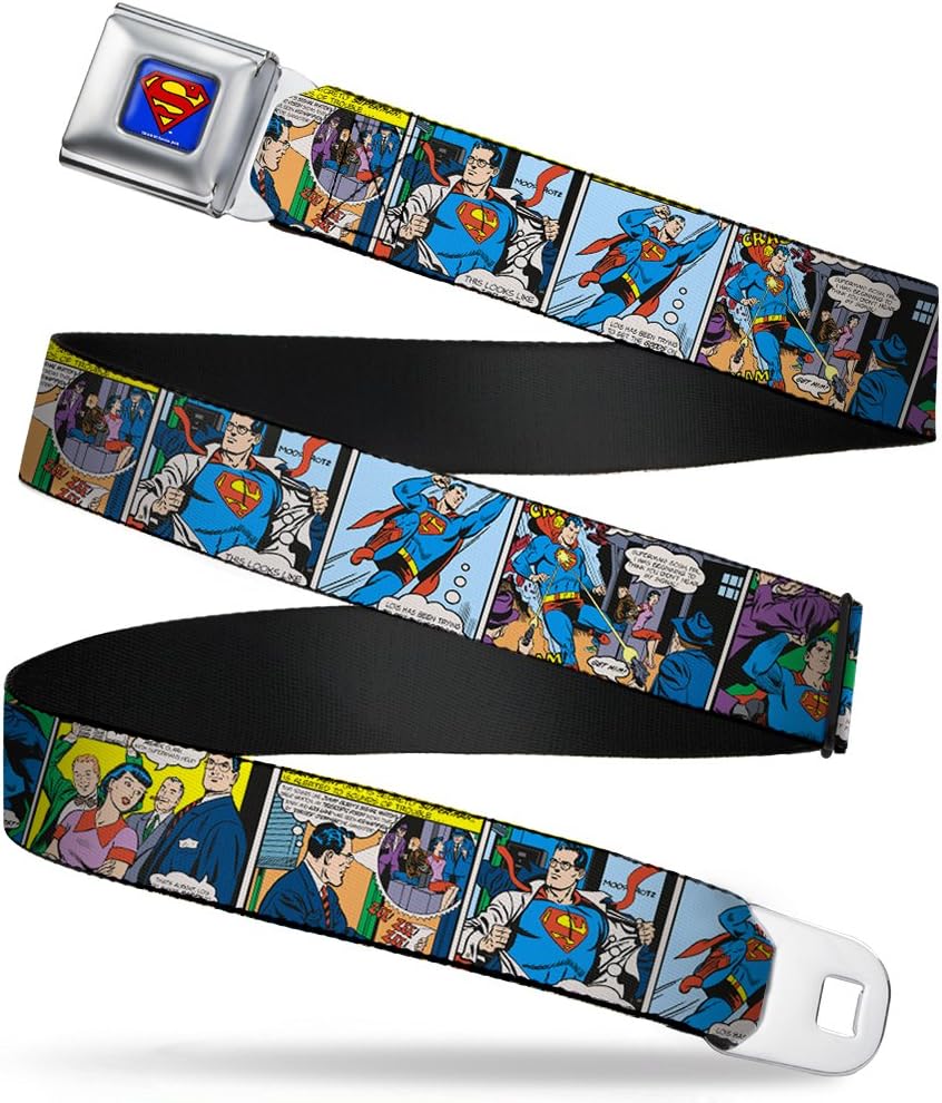 Buckle-Down Men's Seatbelt Belt Superman Kids, Comic Panels, 1.0" Wide-20-36 Inches