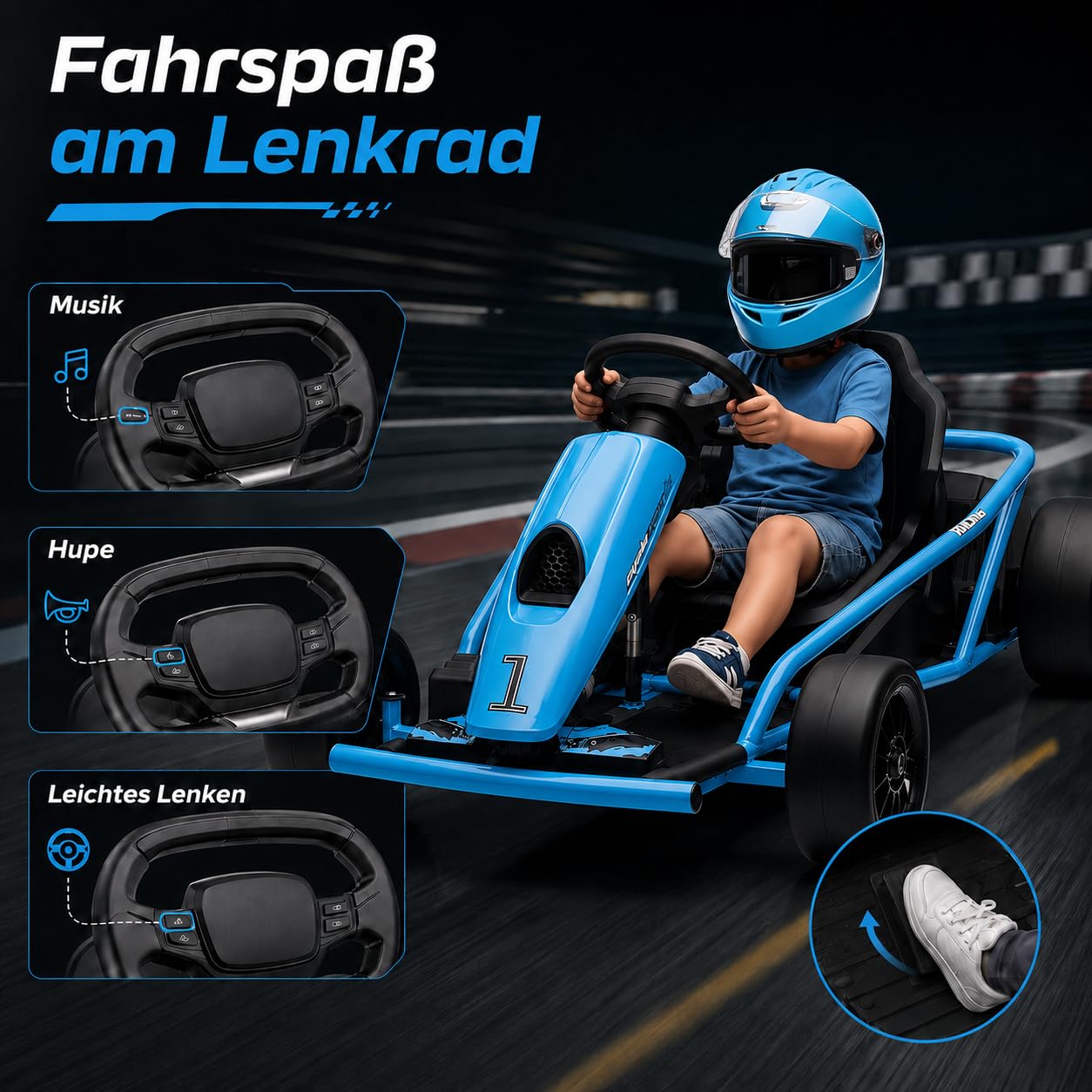 Elektro-Kart 24V, Kinder Drift-Auto mit Akku und Sicherheitsgurt