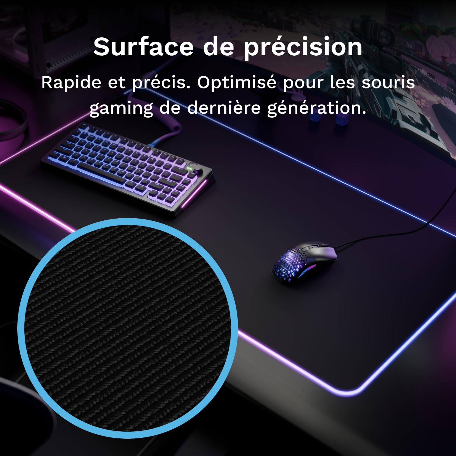 GLORIOUS Gaming Musmatta GMP 2 GLED XXL – 2-Zones RGB-belysning, InfiniGlow sömlös Kant, Premium tygyta, Halkfri gummibas – 915 mm×460 mm×3 mm – dubbel stor skrivbordsmatta