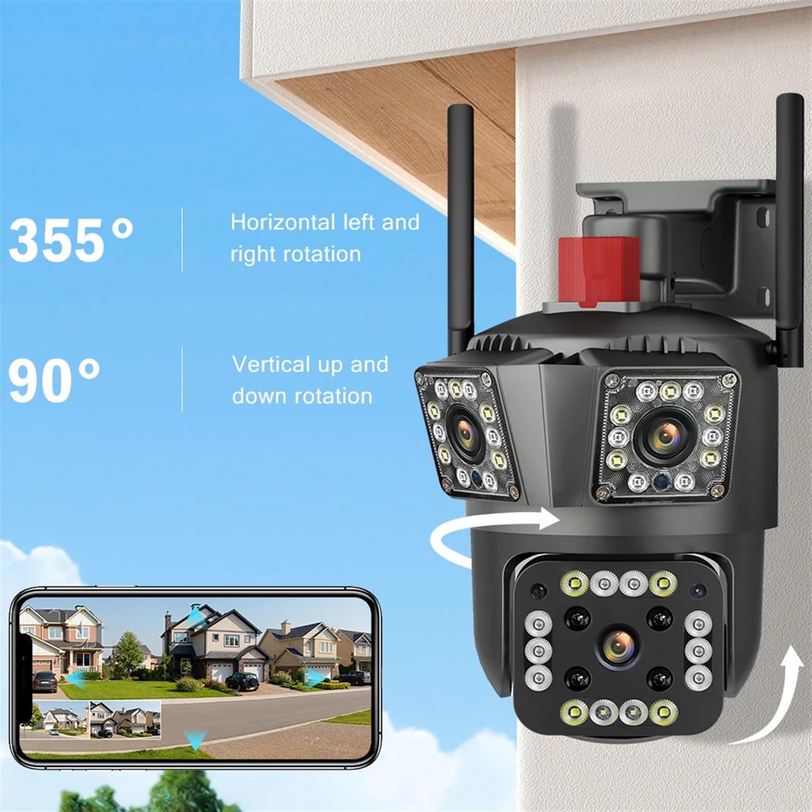 Telecamera di Sorveglianza, Telecamera esterna IP da 12 MP 6K PTZ Tre lenti Doppio schermo Zoom 10X Monitoraggio automatico Protezione di sicurezza impermeabile