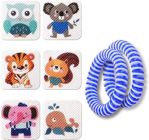 Paquete de 120 calcomanías repelentes de mosquitos con 2 pulseras, calcomanías resellables de animales para niños y adultos, hasta 24 horas de