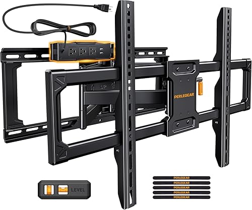 Miniatura 8 de Perlegear Soporte de pared para TV de movimiento completo con tira de alimentación para televisores de 42 a 90 pulgadas de hasta 150 libras, soporte