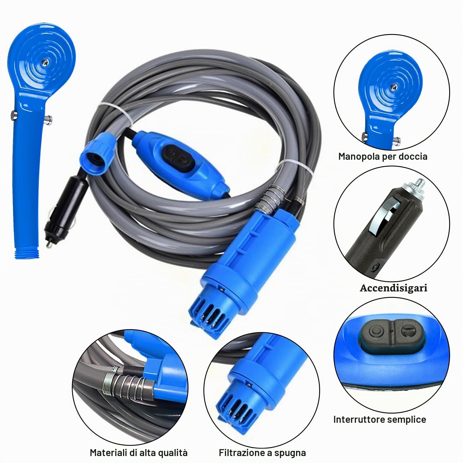 PORFOYO Doccia da Campeggio con Pompa, Doccia da Campeggio Portatile con Pompa 12V, Doccia da Campeggio con Batteria, Doccia da Campeggio 12V Autodoccia, Doccia per Campeggio, per Campeggio