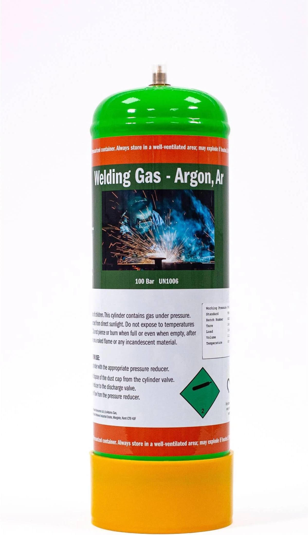 Disposable Pure Argon Welding Gas Cylinder, 2.2L, M10*1RH Thread, for TIG and MIG Welding