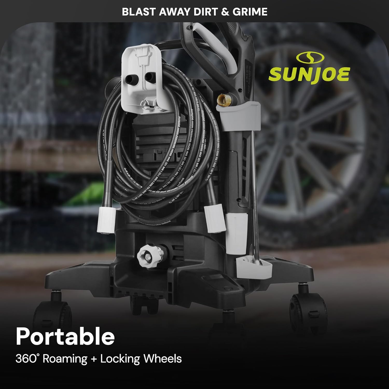 Sun Joe Electric Pressure Washer w/Wheels & 3 Quick-Connect Nozzles, 2200 PSI (PWMA Certified), 1.1 GPM, 14.9-Amp Motor - Heavy-Duty Cleaning Machine for Patios, Decks, Sidewalks & Cars, SPX3000-QW2