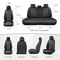 Vista 7 de Coverado Juego Completo de Fundas de Asiento de Coche, Fundas de Asiento de Cuero Nappa Negro para Coches, Protector de Asiento de Coche