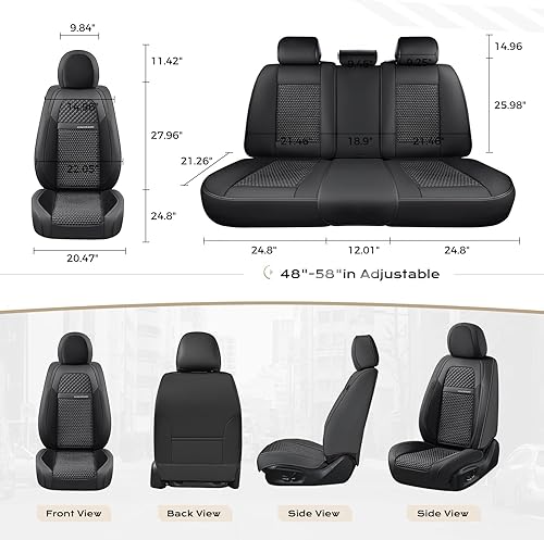Miniatura 7 de Coverado - Fundas para asiento de automóvil, 5 unidades, juego completo, transpirables, para asientos delanteros y traseros, protectores, ajuste