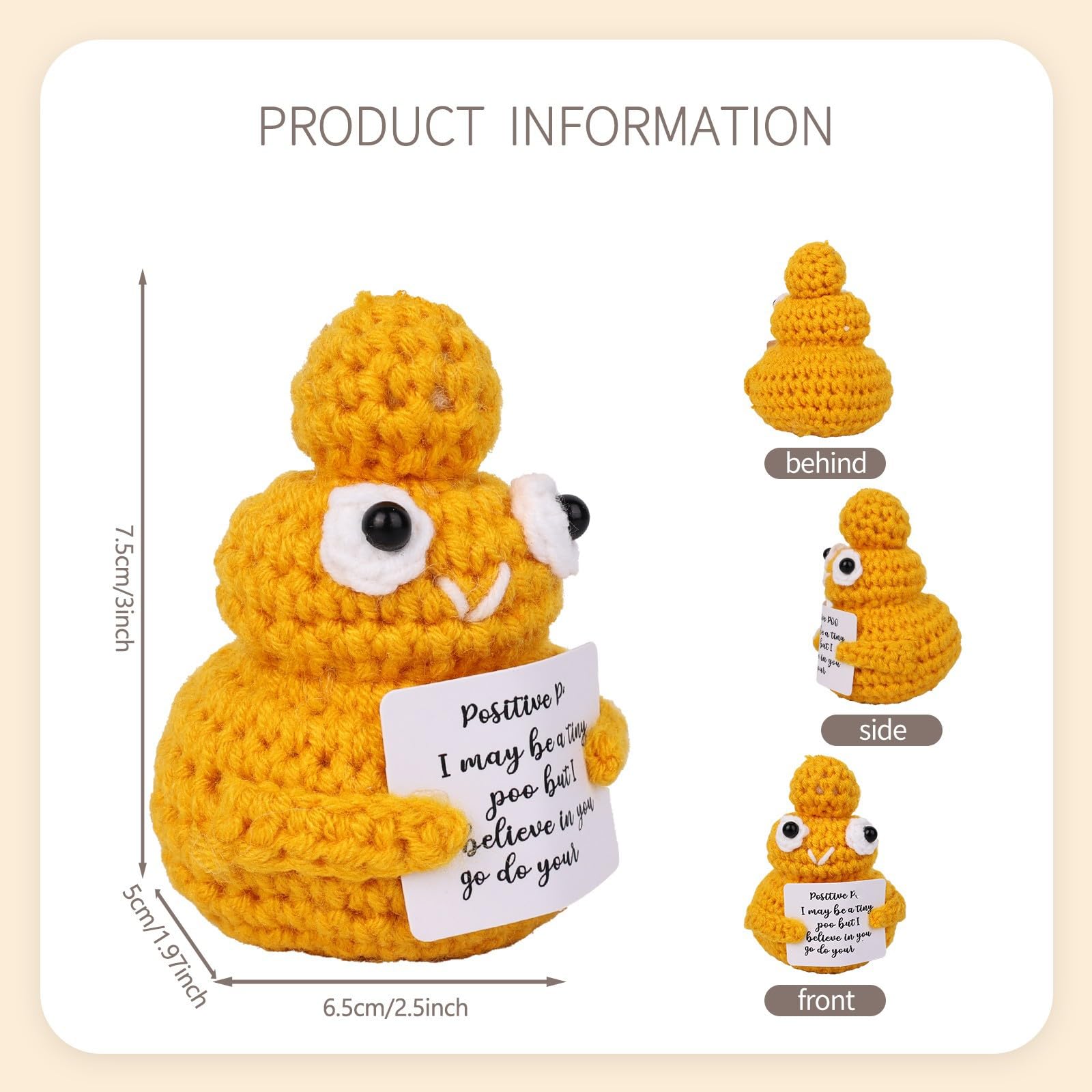 WWZ 3pcs Handmade Positive Gift 3 Inch Knitted Doll with Positive Card Mini Funny Gift for Friends or Family