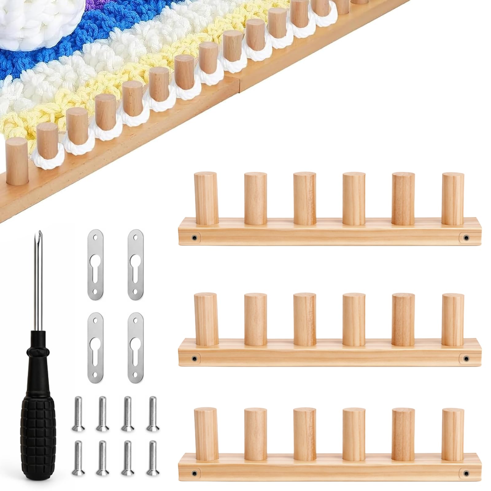 Chunky Knitting Blanket Loom, 3PCS Thick Wooden Blanket Loom for Chunky Yarn, 90cm/35in Wood Chunky Yarn Knitting Loom Kit for DIY Blankets Throws, Hand Knitting Tools for Beginners