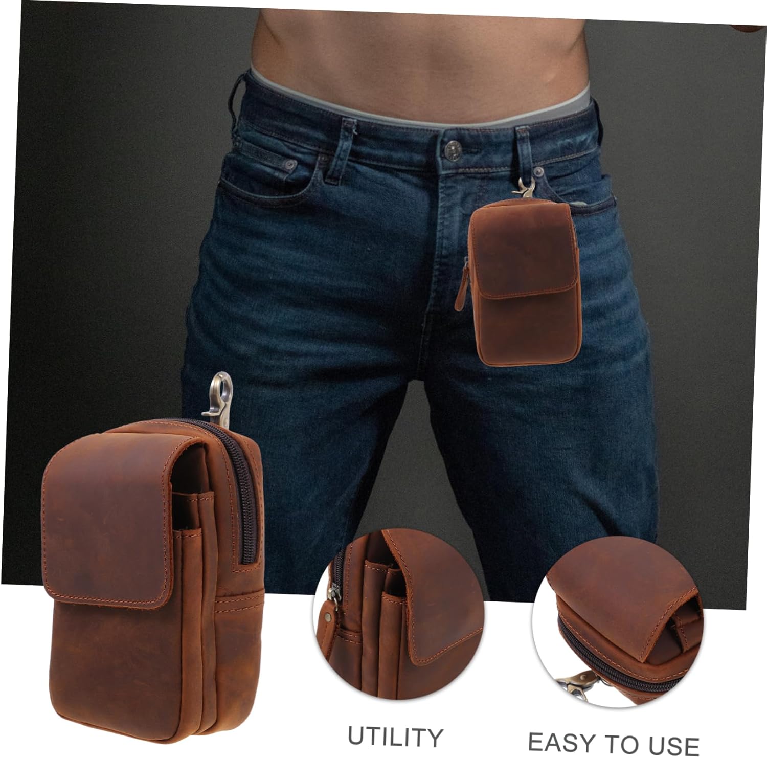 Outdoor Cell Phone Waist Bag Leather Cell Phone Bag Retro Storage for Men