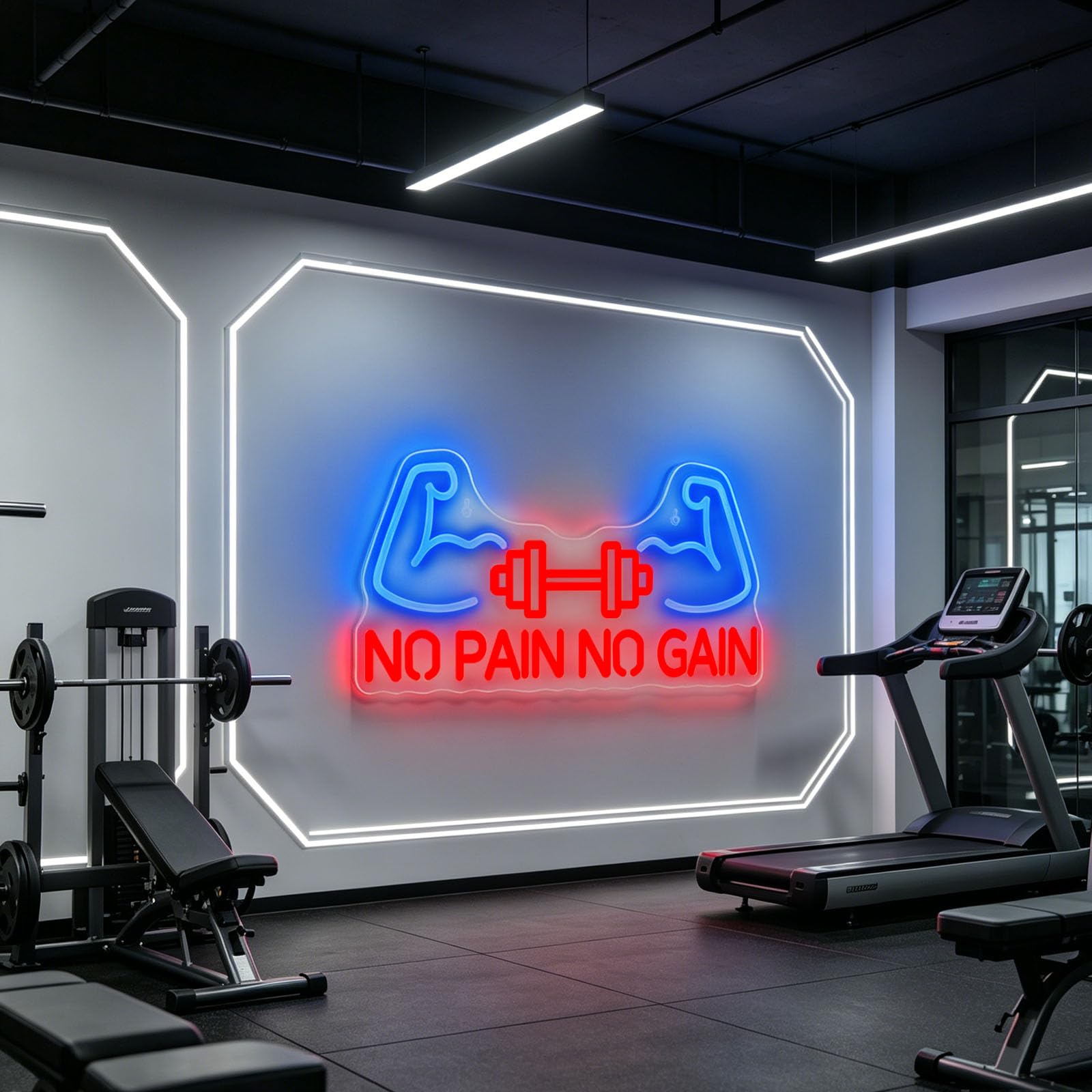 No Pain No Gain Neon Sign USB Powerd Dimmable LED Light Sign for Gym E-Sports Room Game Room Fitness Equipment Store(16.54"×7.56")