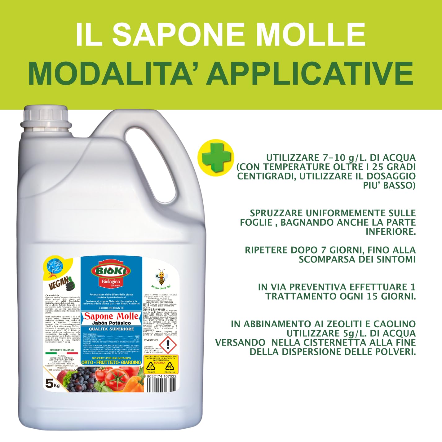 Sapone Molle Potassico Alta concentrazione e Efficacia in presenza di insetti, malattie, fumaggine - lavamelata. FORMATO GRAN RISPARMIO (2 Taniche da 5 Kg)