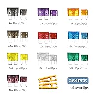 Vista 2 de 266 piezas – Kit surtido de fusibles para automóvil, mini y fusibles automotrices estándar, fusible automático de hoja para accesorios de RV