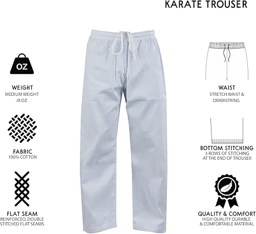 Miniatura 3 de ChoCho Karate Gi Pants for Adult & Kids Martial Arts Pants Student Elastic Waist Karate Trousers