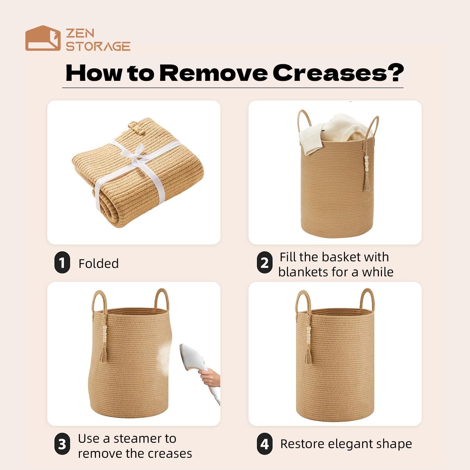 Jute Rope Laundry Hamper, Tall Woven Laundry Basket with Handles, Round Baby Laundry Hamper Aesthetic for Clothes Toys Blankets Pillows with Wooden Hanging Bead