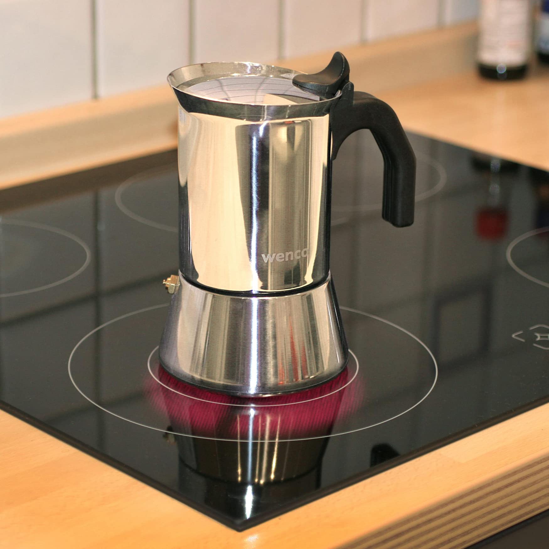 wenco Premium Espressokocher, 4 Tassen, 500 ml, Für alle Herdarten inkl. Induktion, Mokkakanne aus Edelstahl, 11,3 x 16,5 x 18,7 cm, Silber