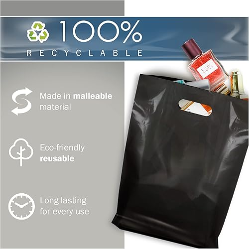 Miniatura 6 de Popular Plastic Bags - Bolsas de compras brillantes para mercancías  100 bolsas de mercancía a granel de color negro de 9 x 12 x 1.25 pulgadas