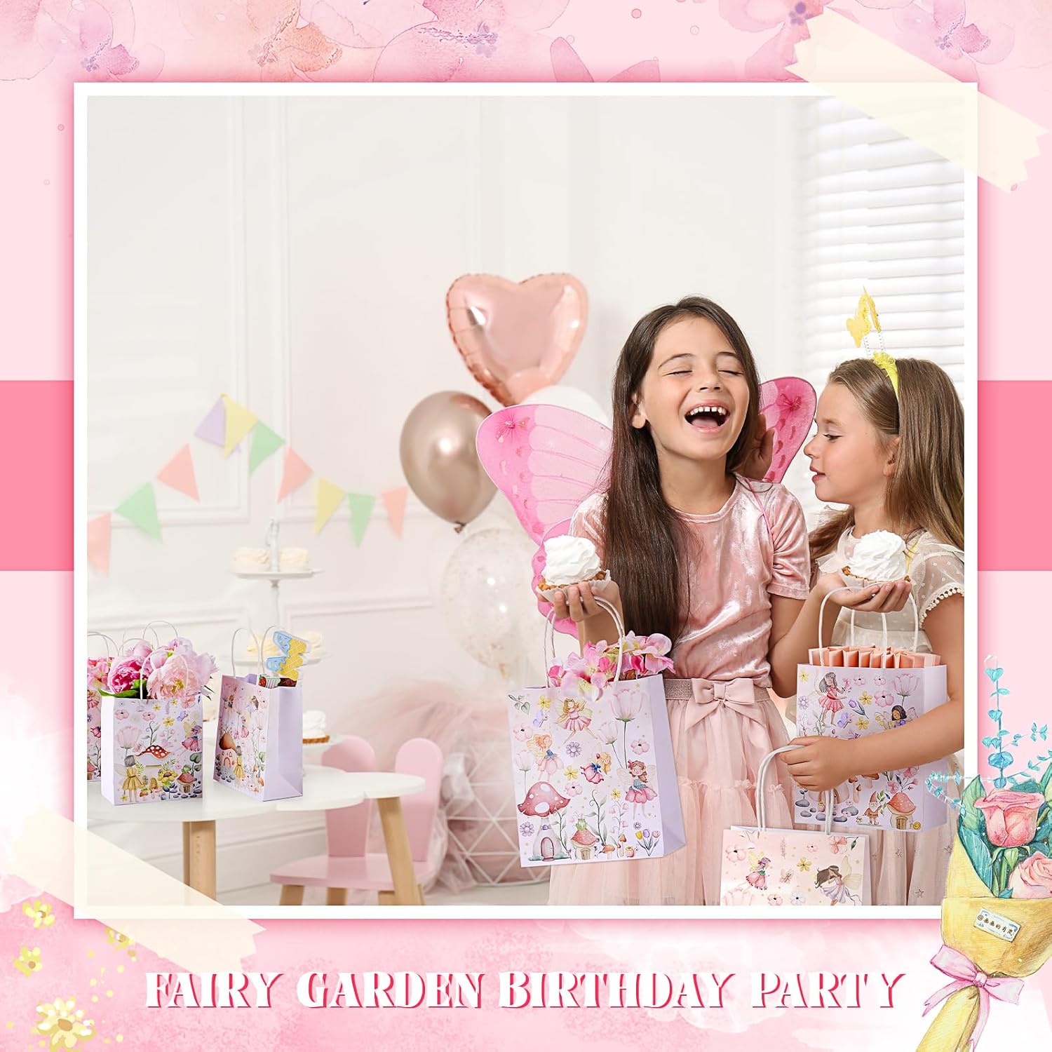 Dinifee 12 Pcs Fairy First Birthday Party Favor Bags with Handles Floral Goodie Paper Bags Floral Candy Treat Boxes Butterfly Fairy Theme Gift Boxes for Girl First Birthday Party Decoration - Image 4