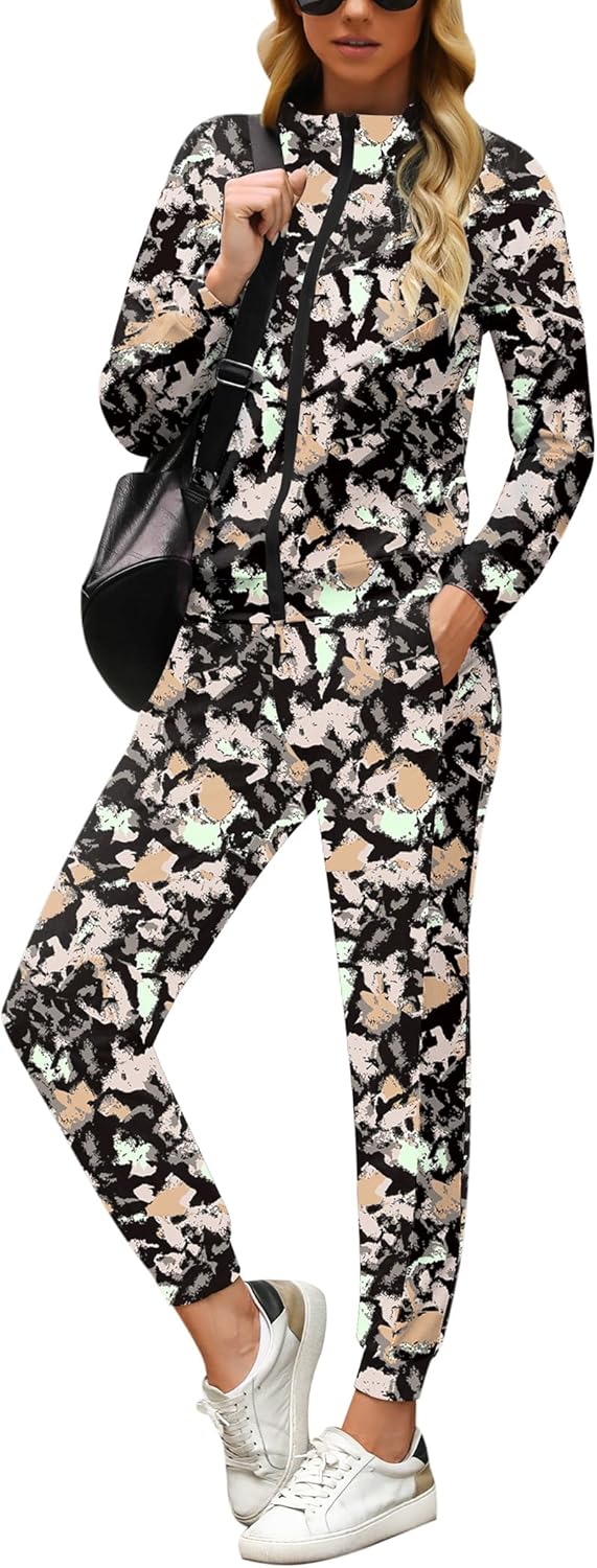 Marvmys Women's Tracksuit Set 2 Piece Sweatsuit Outfits Long Sleeve Zip Up Lounge Jogger Set with Pocket