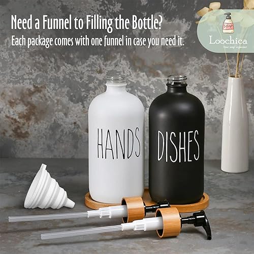 Miniatura 9 de Juego de 2 dispensadores de jabón de vidrio con bandeja, dispensador de jabón de vidrio para manos y platos para fregadero de cocina, juego de