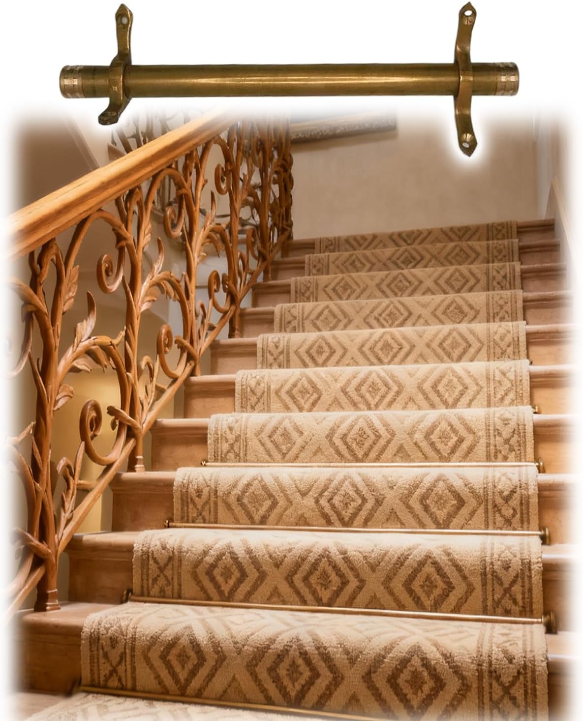 Adjustable Stair Runner Rods Vintage Brass Non-Slip Elegant Floor Mat Bar with Solid for Carpet Runners,Stair Runner Rods,Bright Brass Stair Carpet Rods, in Tubular Staircase Bar for Runner