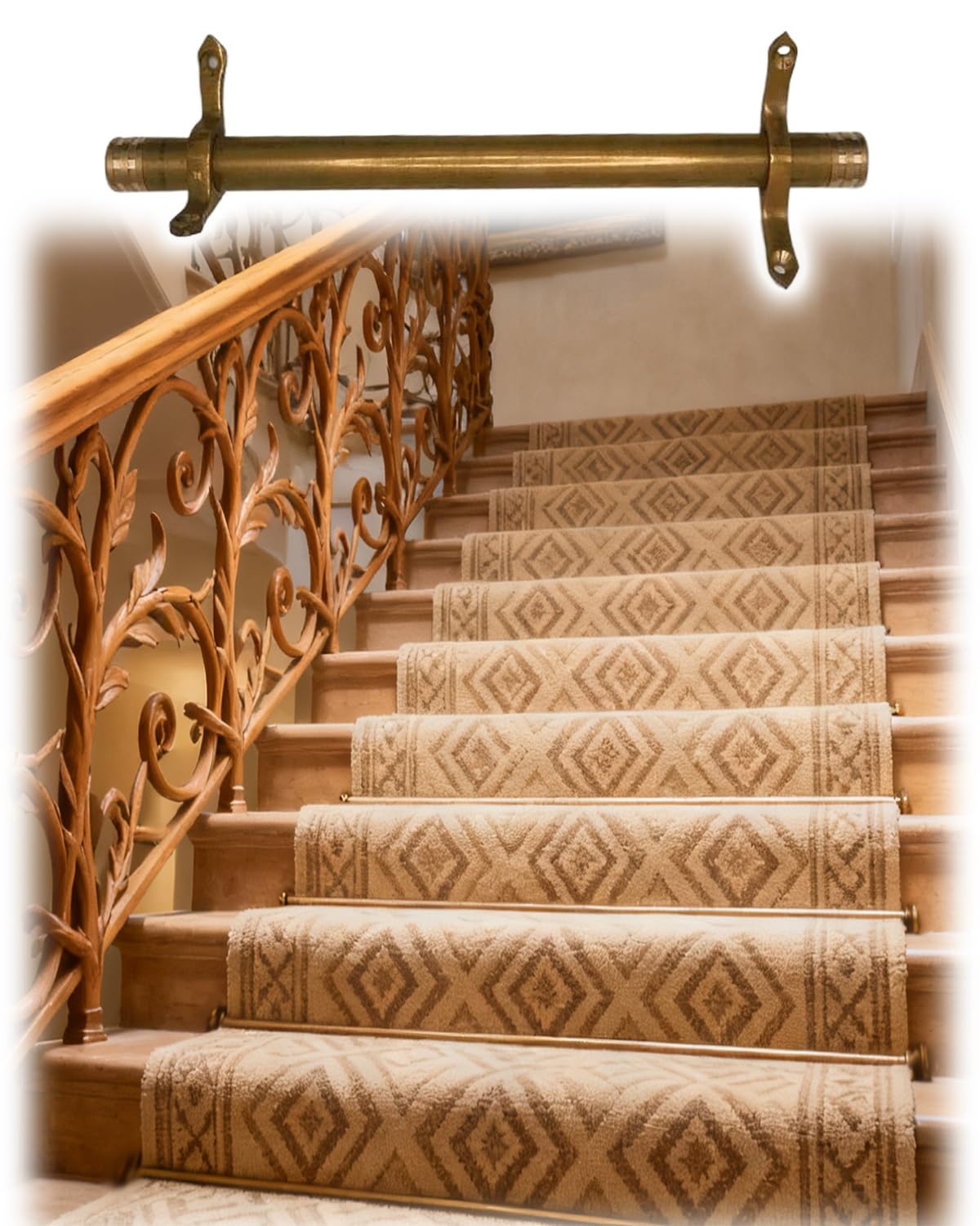 Metal Rods for Securing Stair Carpets, 24 28 32 36 40 48 50 Inch Long, Non-Slip and Easy to Clean, Cuttable Brass Staircase Bar Set(3pcs,71cm(28in))