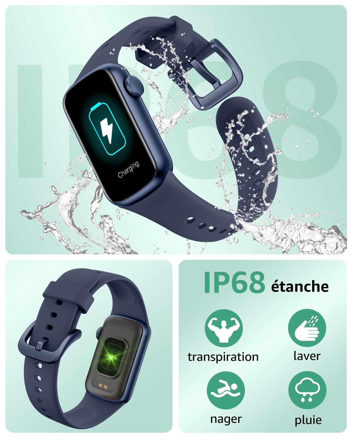 Montre Connectée Femme Homme, 1,47'' Smartwatch avec 137+ Modes Sportifs, Fitness Tracker avec Cardiofréquencemètre, Sommeil, Podomètre, IP68, Montre Intelligente pour Android iOS Blue