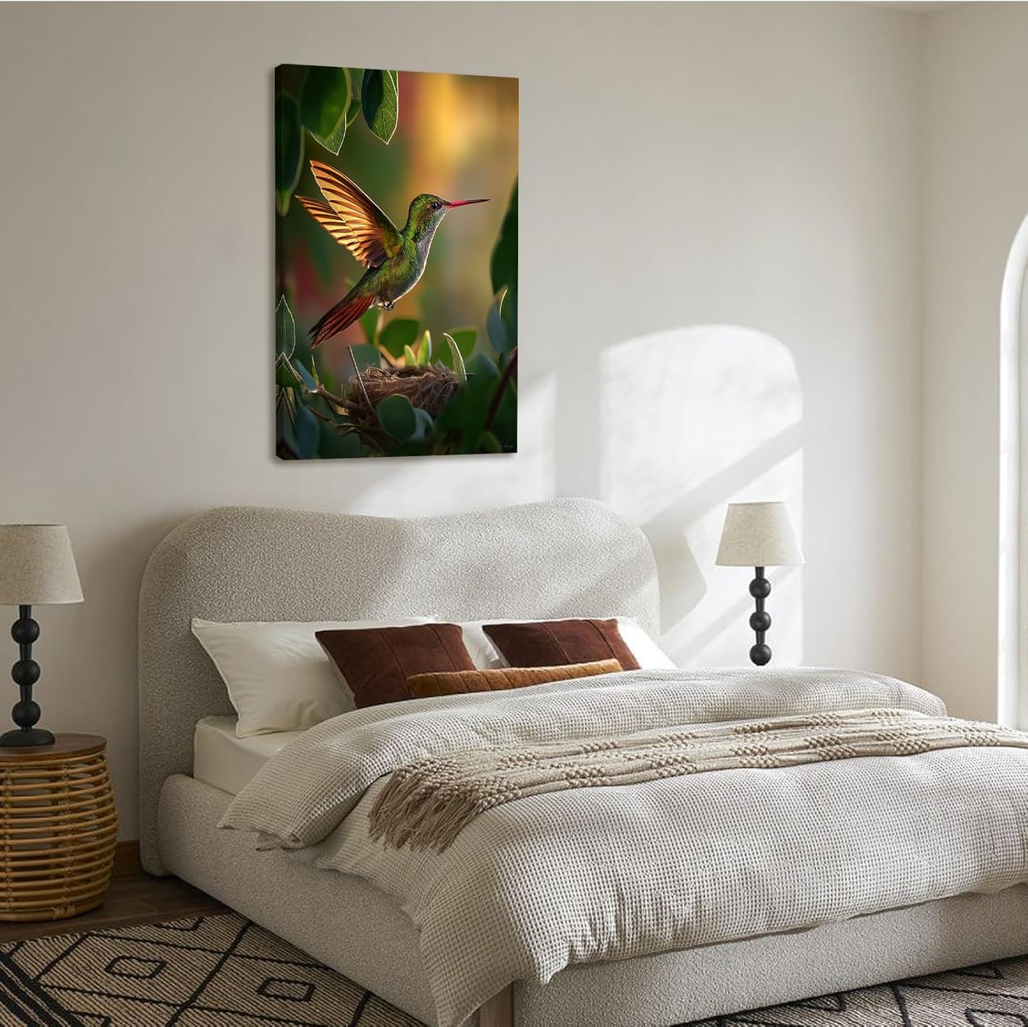 Nature Bird Wall Art Realistic Radiant Poster Hummingbird in Flight Canvas Print for Living Room Bedroom Office Nursery Botanical Garden Decor 11x14in Framed
