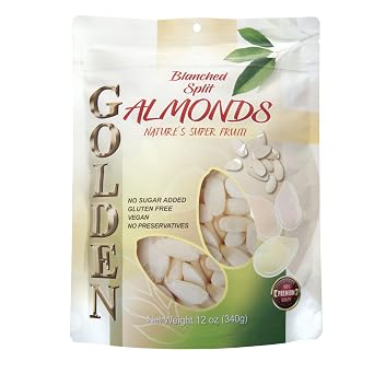 Golden Sliced Blanched Almonds 12 oz 340 g | No Sugar Added, Gluten-Free & Vegan | Healthy Snack with No Preservatives | Perfect for Baking & Salads