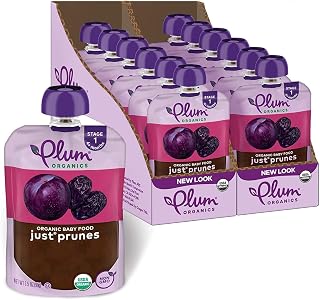 Plum Organics Just Prunes Organic Baby Food Pouches Stage 1 4+ Months Non-GMO Prune Puree 12 Pack 3.5oz On-The-Go