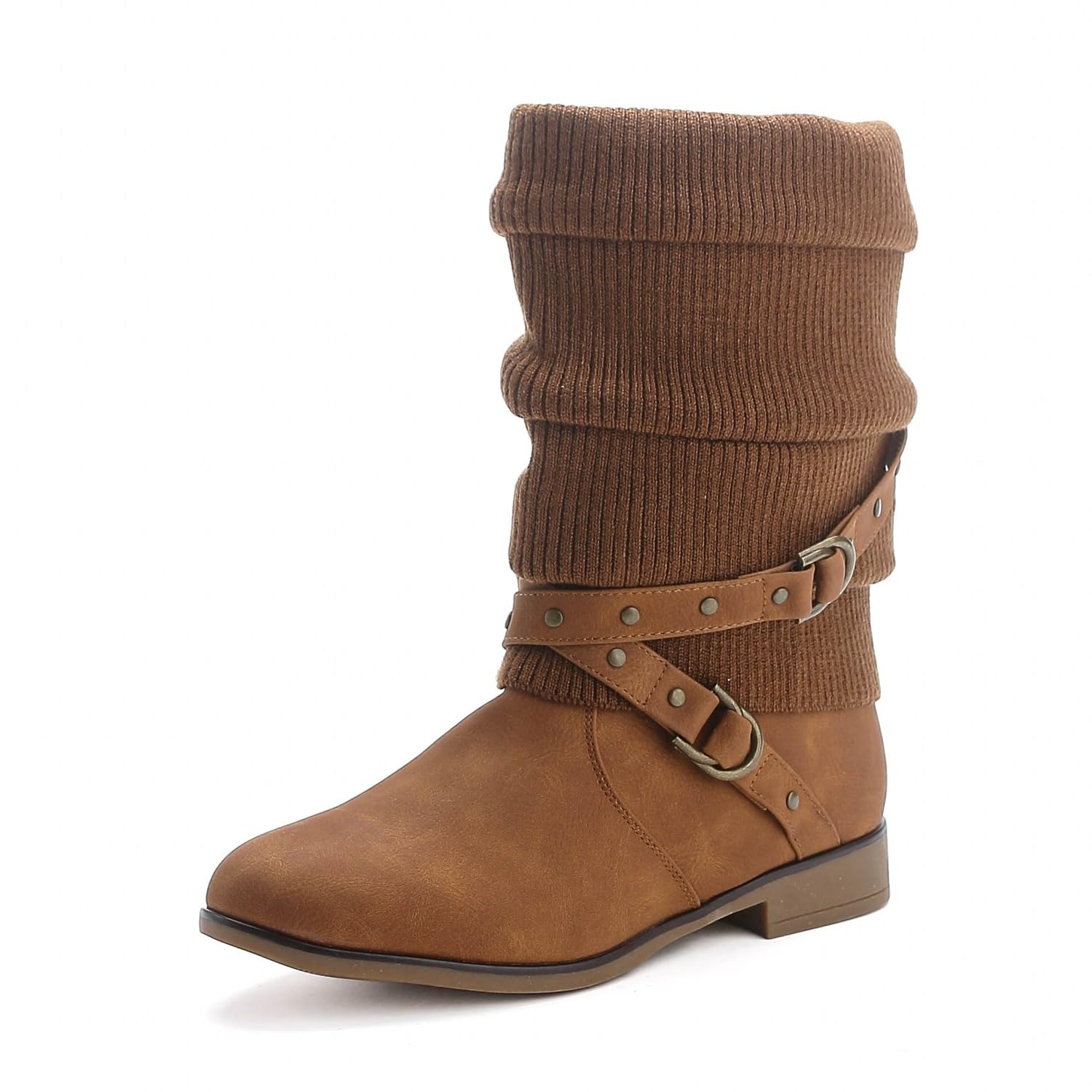 Pogolino Damen Stiefeletten Strick flach Stiefel gefüttert Boots