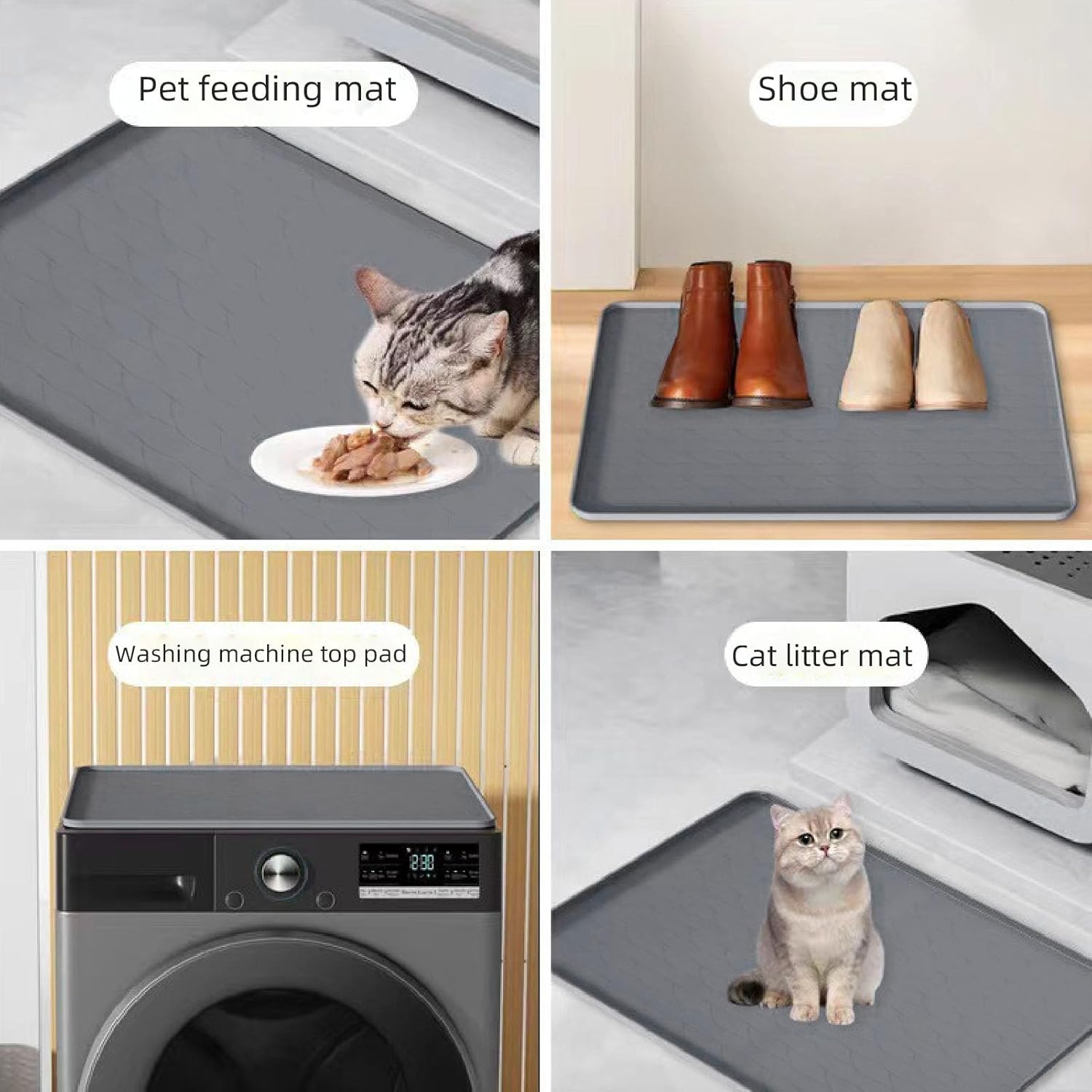 ZJchao Silicone Laundry Mat, Washer and Dryer Top Mat, 23.6 X 23.6in Anti Slip Washer Protective Pad, Raised Edges Tray Like Structure, Easy Cleaning, Multi Use Mat, Anti Slip Bath Mat