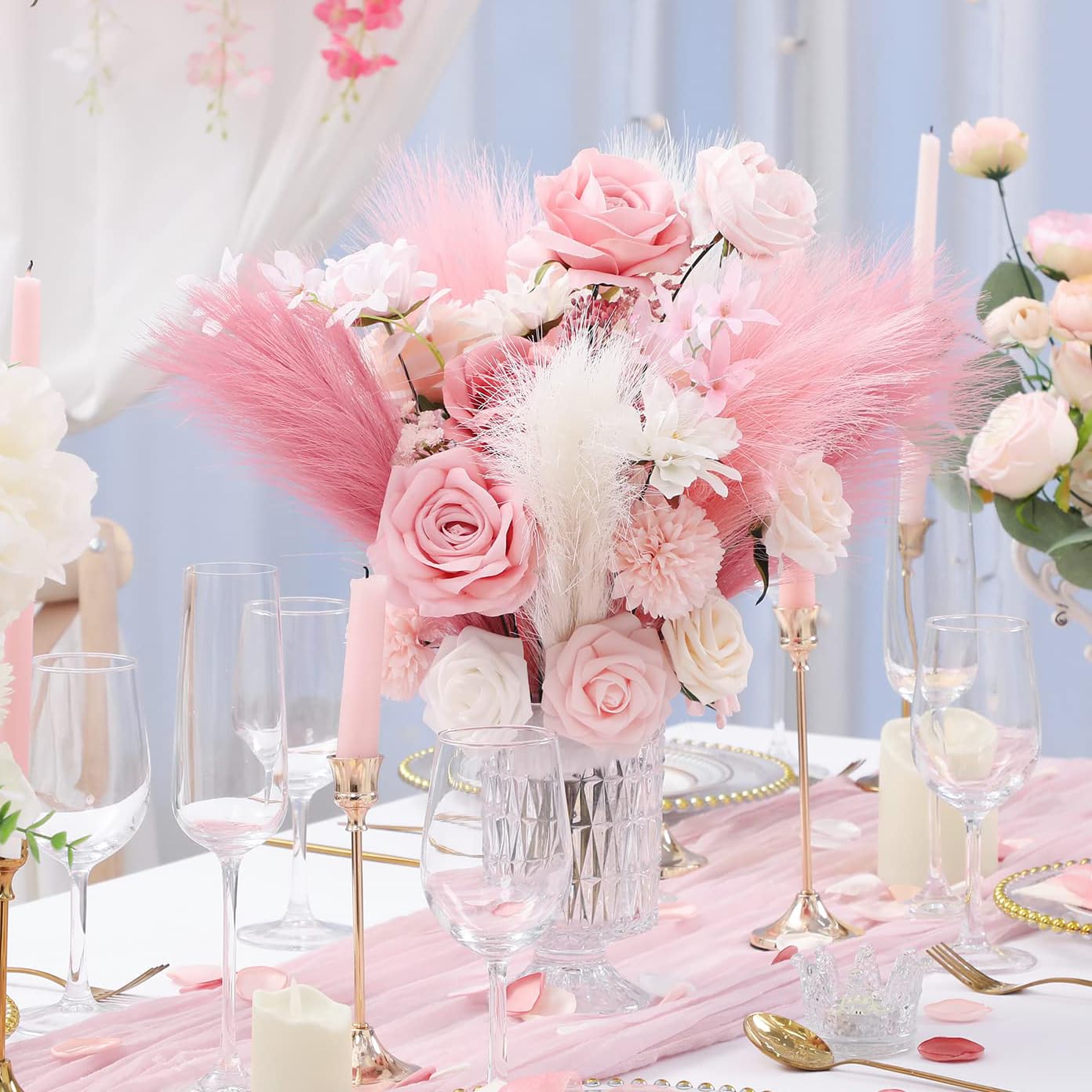 Künstliches Pampas Gras 30 Stück - 55cm Rosa Boho Deko Für Zuhause