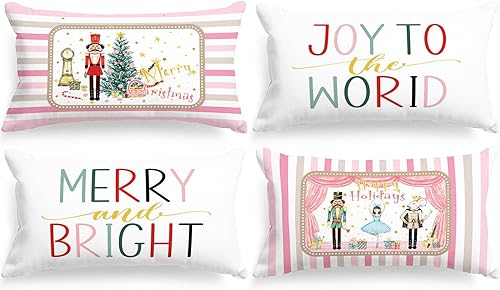 Lanpn Juego de 4 fundas de almohada de madera navideña de 12 x 20 pulgadas, cascanueces decorativas, rectangulares, largas, de 12 pulgadas, para