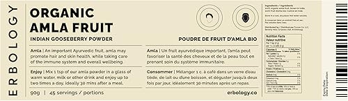 Miniatura 8 de Erbology Polvo orgánico Amla de 3.2 onzas, 45 porciones, grosella espinosa india, regeneración de la piel y el cabello, rico en vitamina C