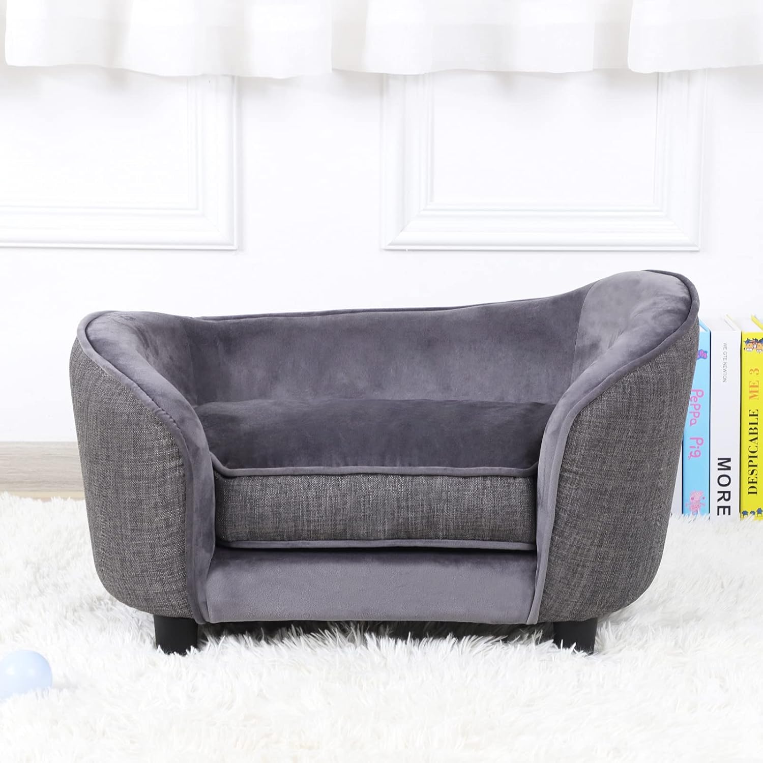 Getifun Pet Sofa Bed, Velvet & Linen Fabric Dog Couch with Washable Cushion for Small Dog Cat Gray (Gray)