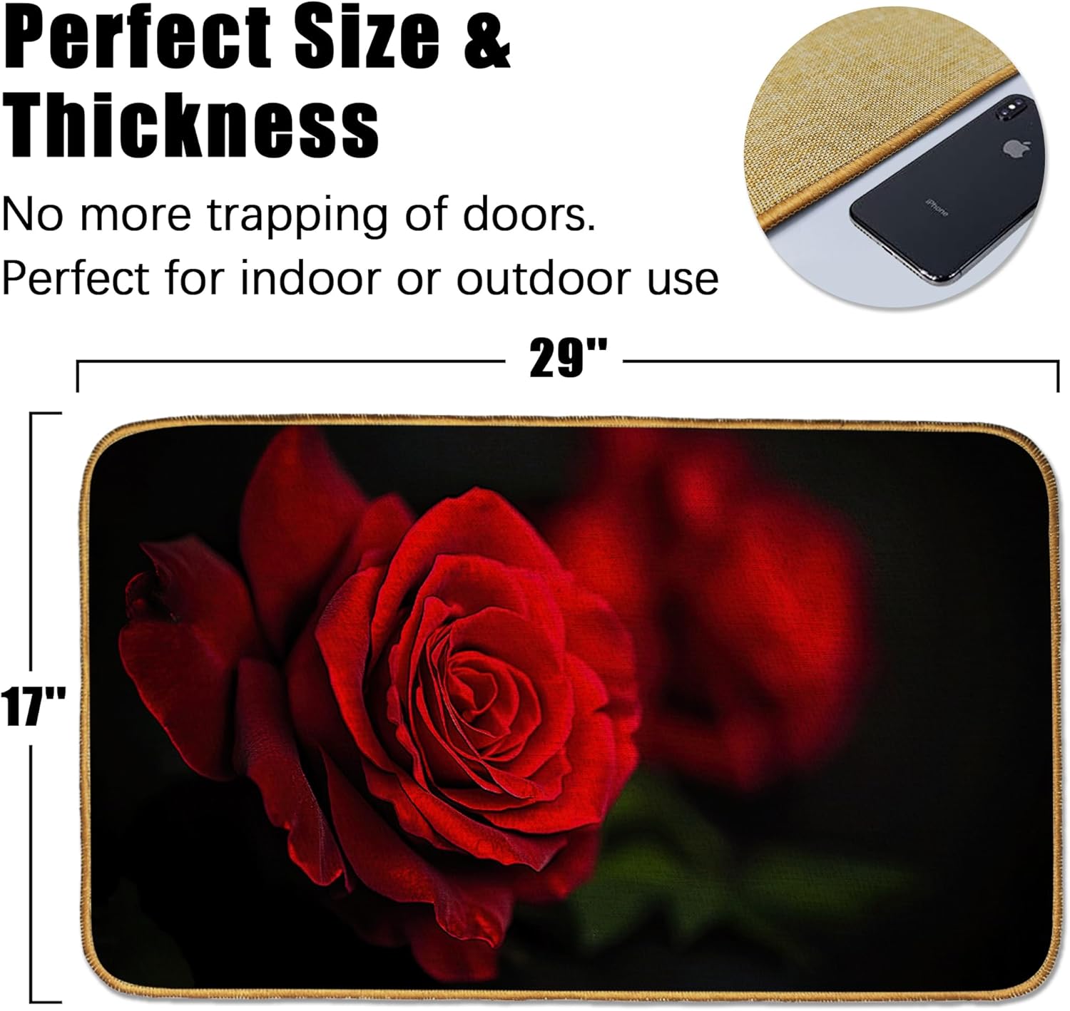 Door Mat Red Rose Floor Door Mats,Abstract Flower Washable Doormat for Front Porch Decor,Linen Welcome Mats Indoor Outdoor Rug for Farmhouse/Entryway/Home Entrance/Patio