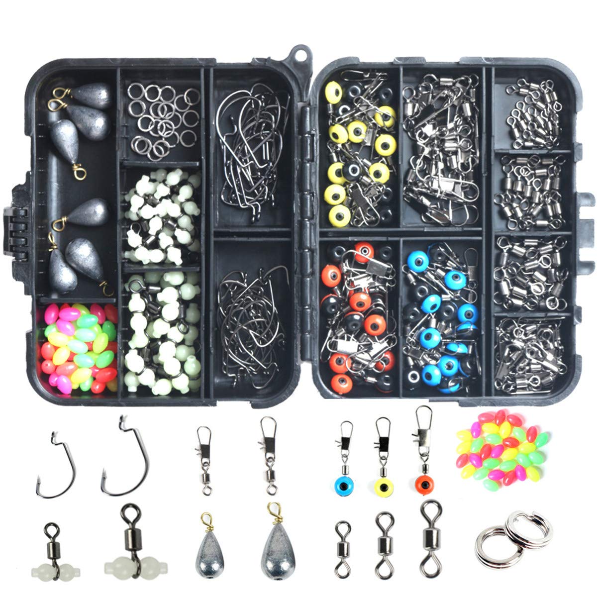 Lot de 251 accessoires de pêche avec perles et crochet pivotant