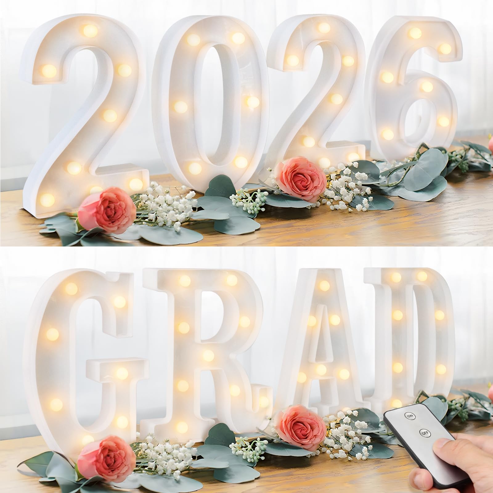 Photo 1 of 2026 Graduation Decorations Deals - 8 LED Marquee Light Up Letters 'GRAD 2026' with Remote - Ornaments for Class of 2026 Preschool High School College Wall Table Centerpieces Decor Party Supplies