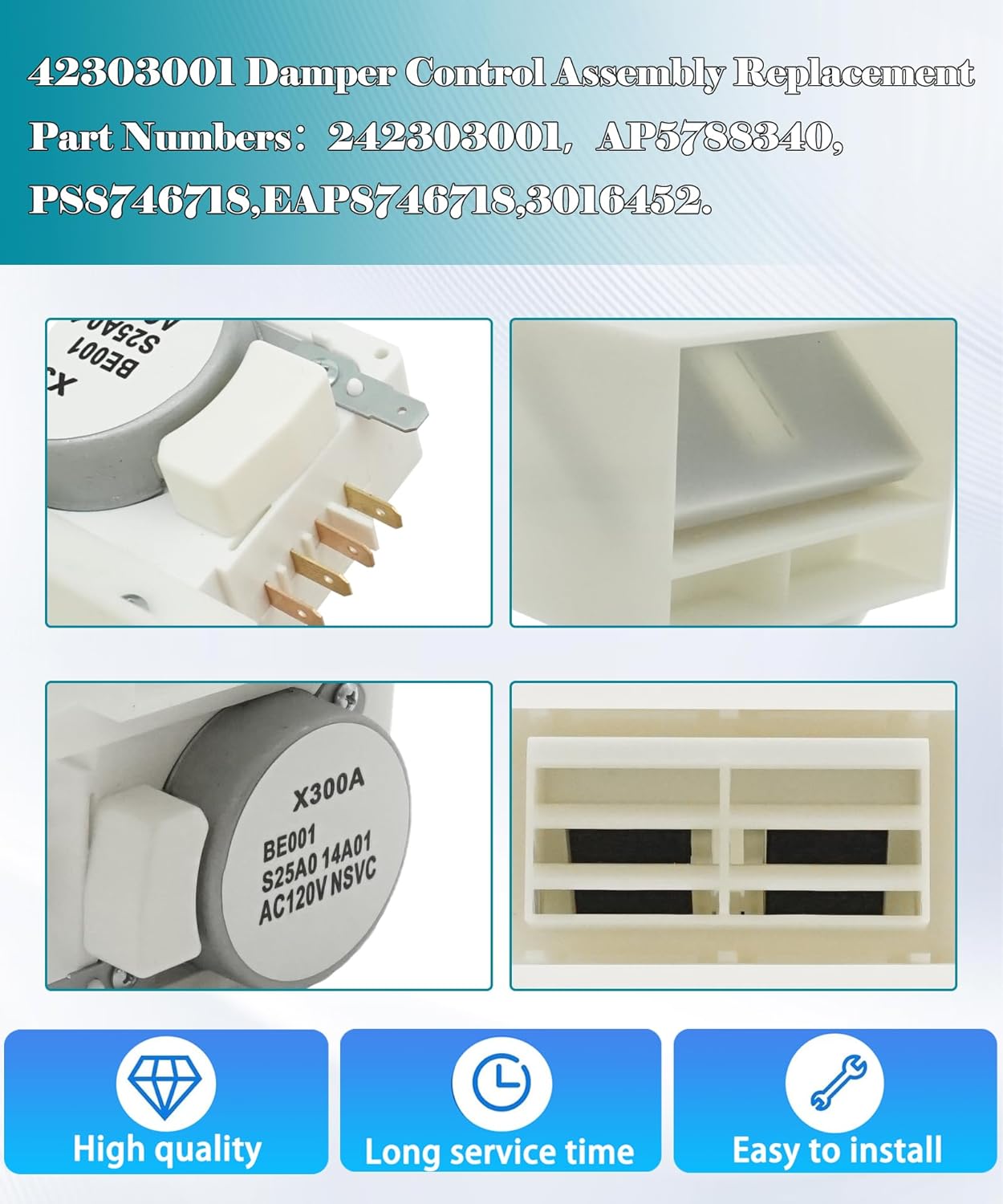 242303001 Refrigerator Air Damper Control Assembly Compatible with Frigidaire Crosley White DFH, FFE, FFH, FFS, LFS, Replaces 242303001,AP5788340, PS8746718, EAP8746718, 3016452