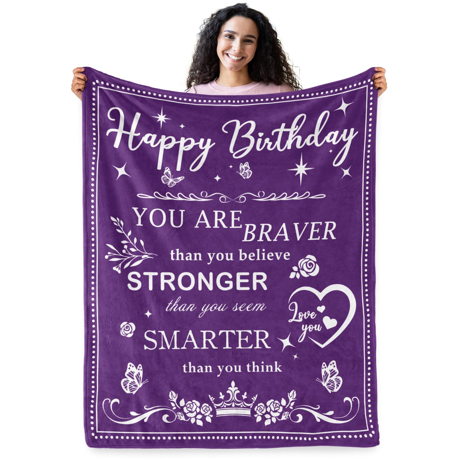Levens Happy Birthday Gifts for Women Men Friendship 50"x60" Purple Happy Birthday Blanket Decor Women's Birthday Gifts Unique Bday Gift for Sister