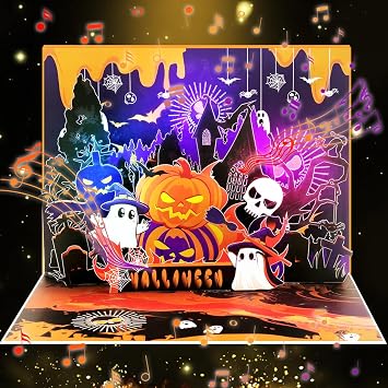 Light and Music Halloween cards, Happy Halloween Music Card, Pumpkin, Ghost, Skeleton, for Kids, Family, Friends.