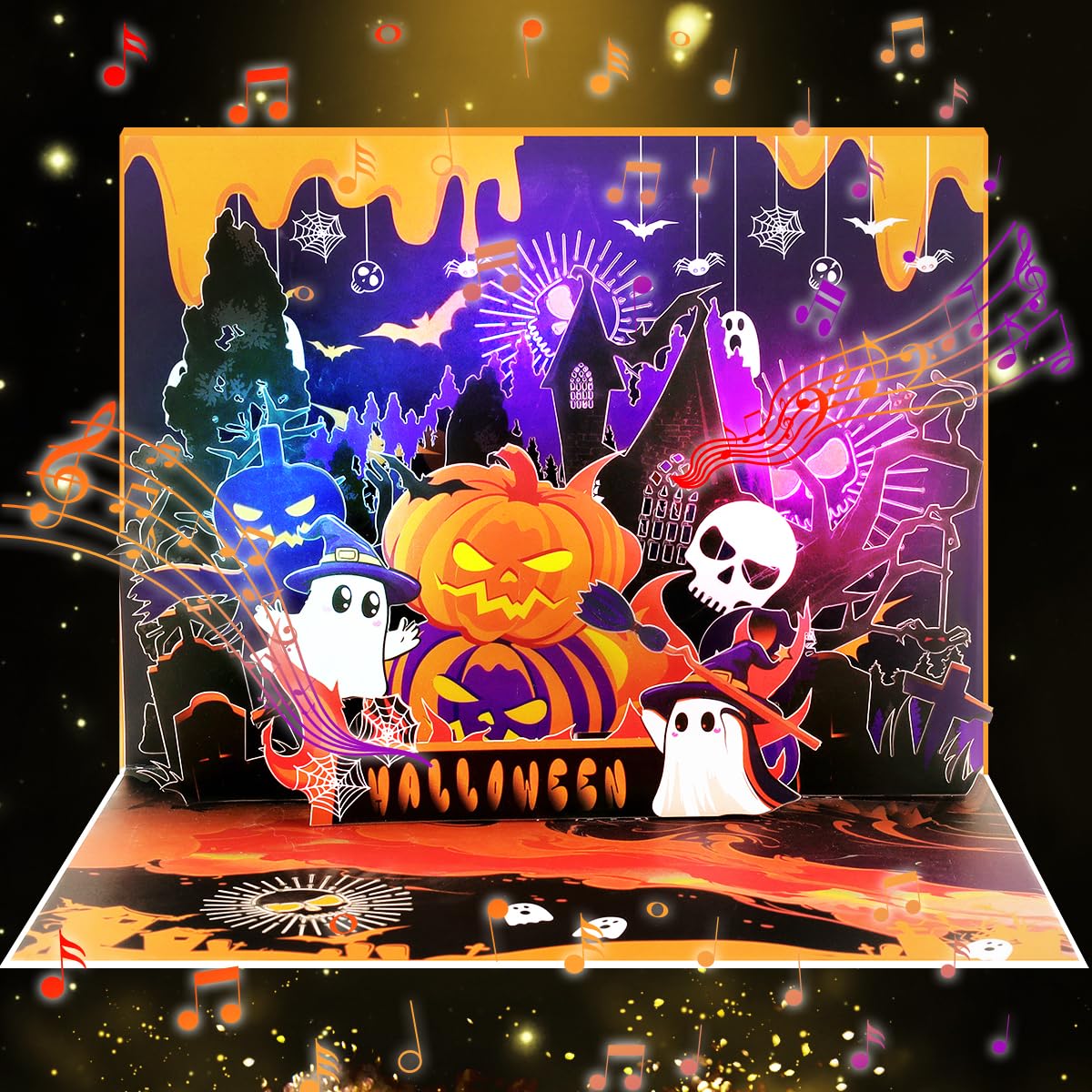 CNLITIHEKA Light and Music Halloween cards, Happy Halloween Music Card, Pumpkin, Ghost, Skeleton, for Kids, Family, Friends. — image 1