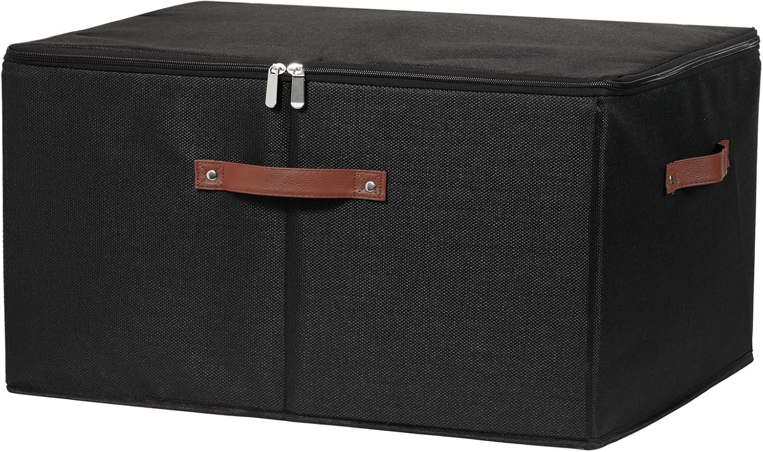 Storage Bins with Zipper Lid Cotton Linen Fabric Lidded Storage Baskets Boxes Foldable Washable Closet Shelf Clothes Organizer Container with PU Leather Handles (Black, Extra Large) Storage Bins with Zipper Lid Cotton Linen Fabric Lidded Storage Baskets Boxes Foldable Washable Closet Shelf Clothes Organizer Container with PU Leather Handles (Black, Extra Large)