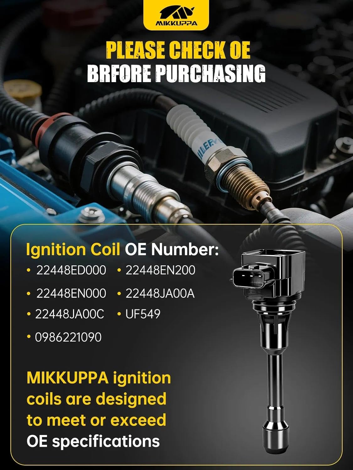 MIKKUPA 4PCS Ignition Coil Pack UF549 Replacement for 2007-2019 Altima Cube Rogue Sentra Versa NV200 Pathfinder Infiniti FX50 M56 QX60 QX70, Replaces OEM 5C1753 C169