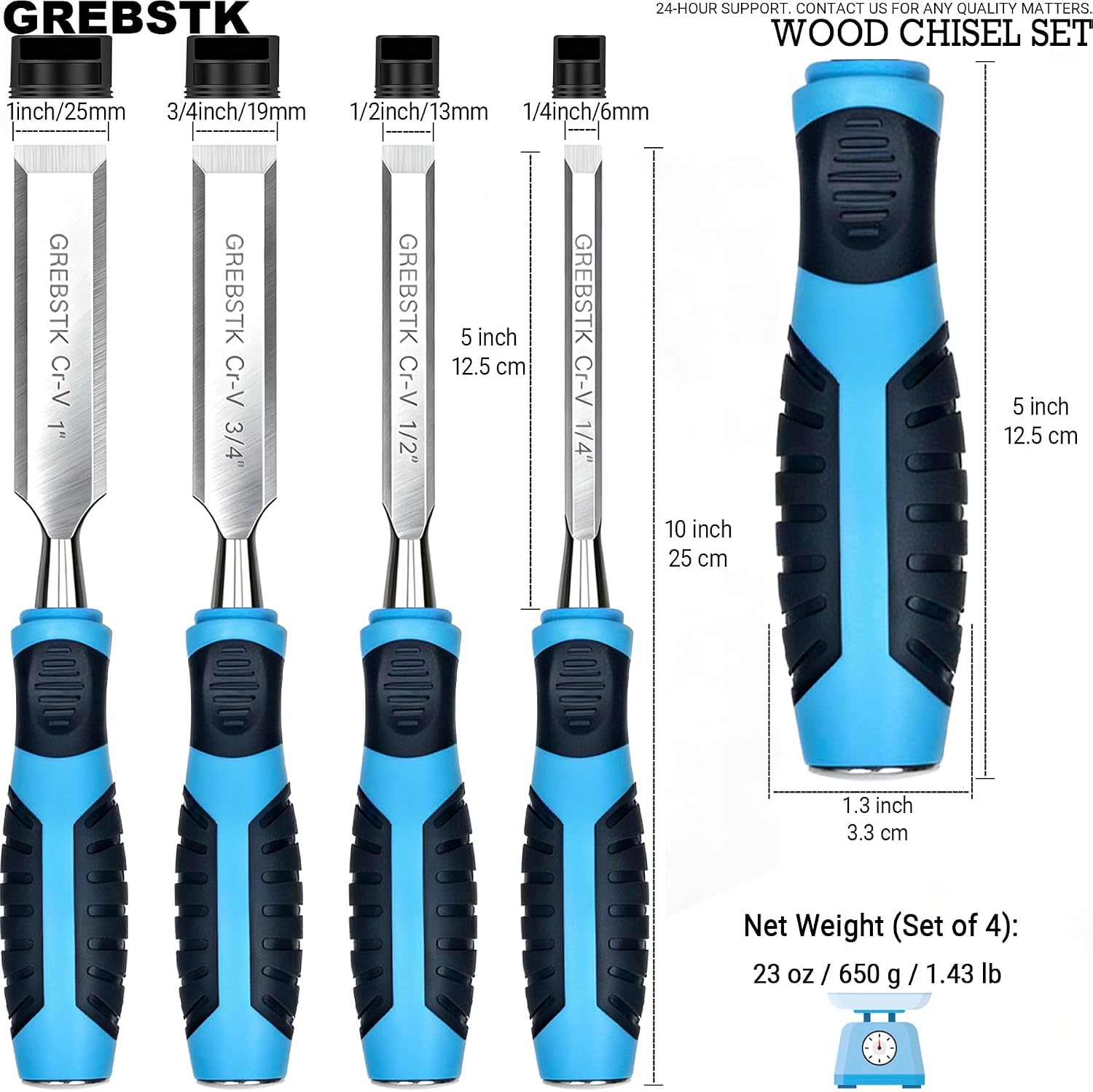 GREBSTK 4-Piece Wood Chisel Set Ultra-Sharp CR-V Chisels image 2