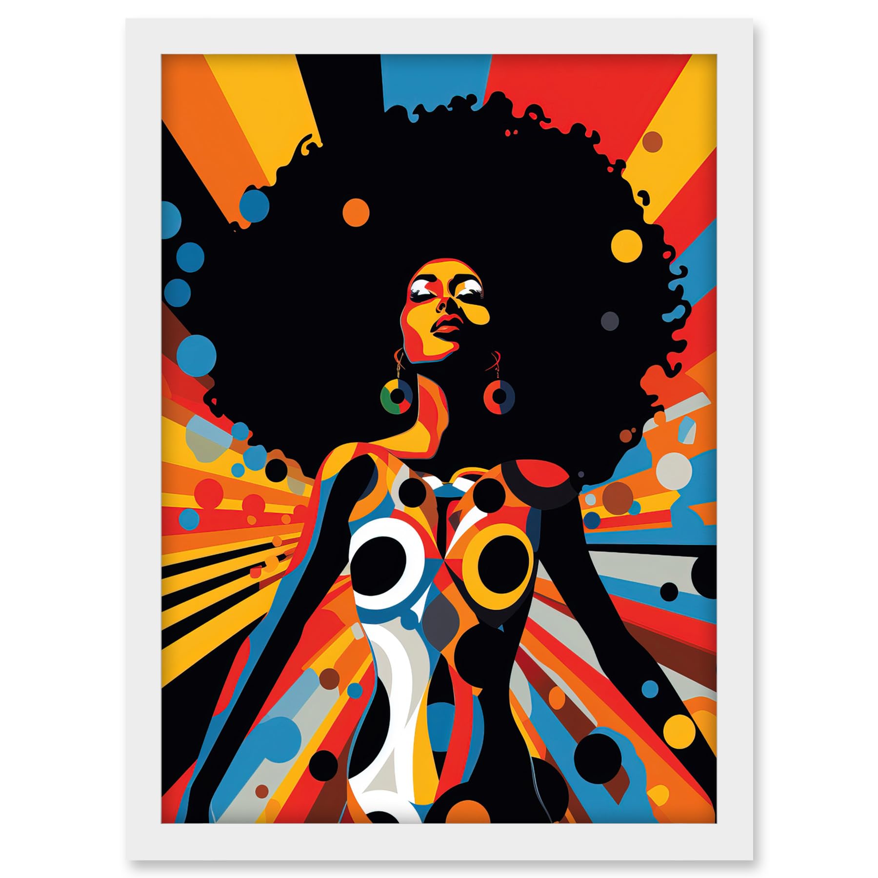 Artery8 Afro Caribbean Woman Colour Explosion Modern Strong Matriarch Bright Bold Colourful Artwork Framed A3 Wall Art Print