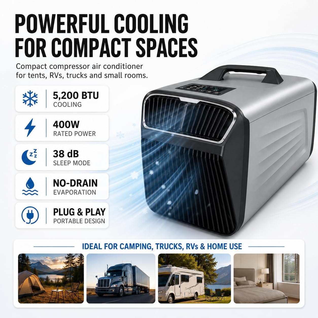 Przenośny Klimatyzator Do Namiotu, 5200 Btu 4-W-1 Chłodzenie Osuszacz Jednostka Ac Z 24h Zegarem, 110v/220v Przenośny Klimatyzator, Ciężarówki, Kampera, Furgonetki, Domu Na Wynajem Silver |