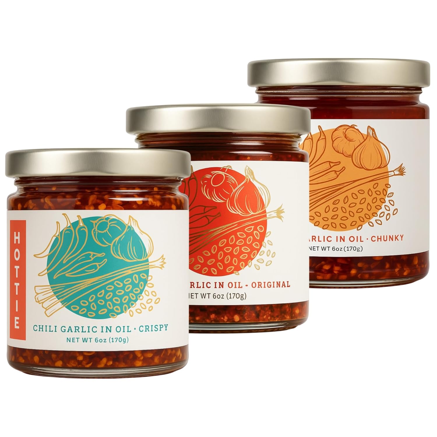 Umami Hottie Trio - Japanese Chili Oil Combo Pack | Chunky, Crispy & Original Flavors | Vegan, Gluten-Free, Hot Chilli Oil for Noodles, Ramen, Dumplings & More | Flavor Bomb 3-Pack (6 oz Each)